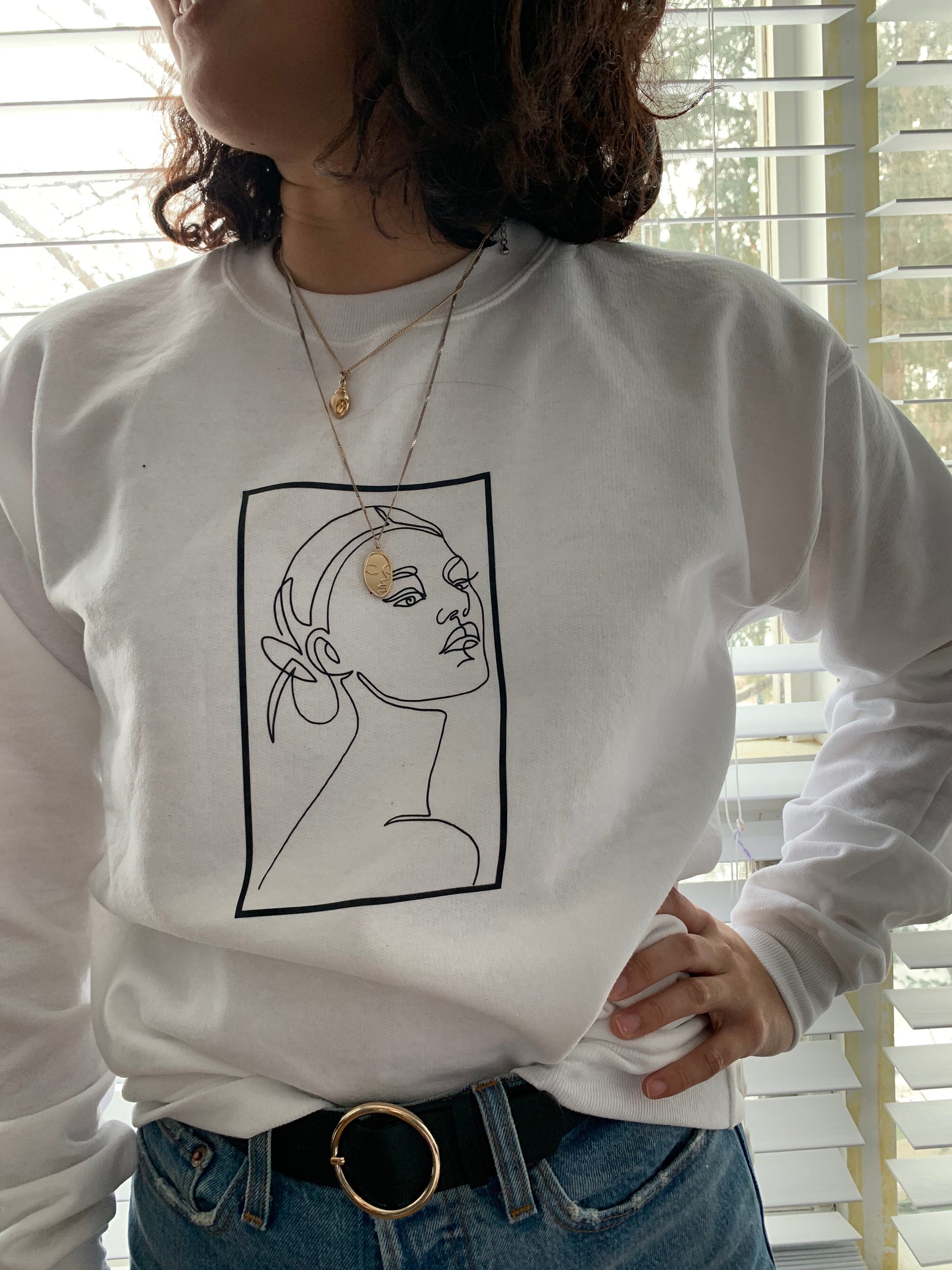 Women's Feminine line Art Sweater - White Sweatshirt 2020 – PoodleNoodleCo