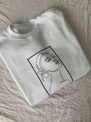 Women's Feminine line Art Sweater - Ladies White Sweatshirt 2020