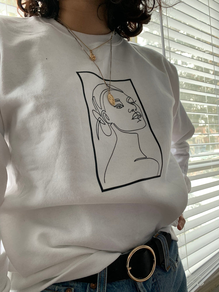 Women's Feminine line Art Sweater - Ladies White Sweatshirt 2020